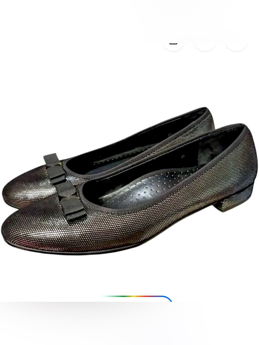 VANELi URSA METALLIC BLACK CLASSIC SUPPORTIVE BALLET FLATS W/BOW DETAIL Sz7.5W